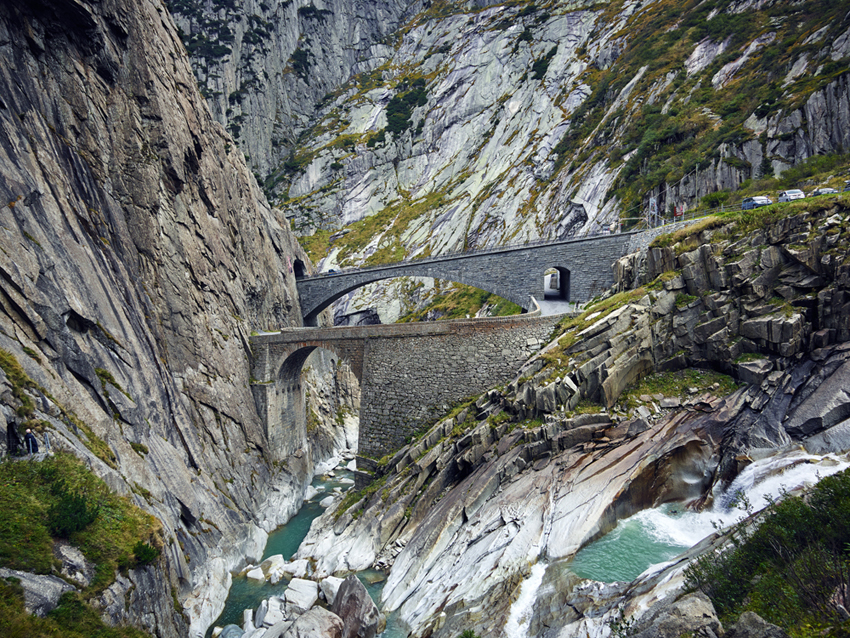 Gottahard Pass, Tremola Pass, Switzerland, Swiss Alps, Mountains, cycling, bridge, landscape photography