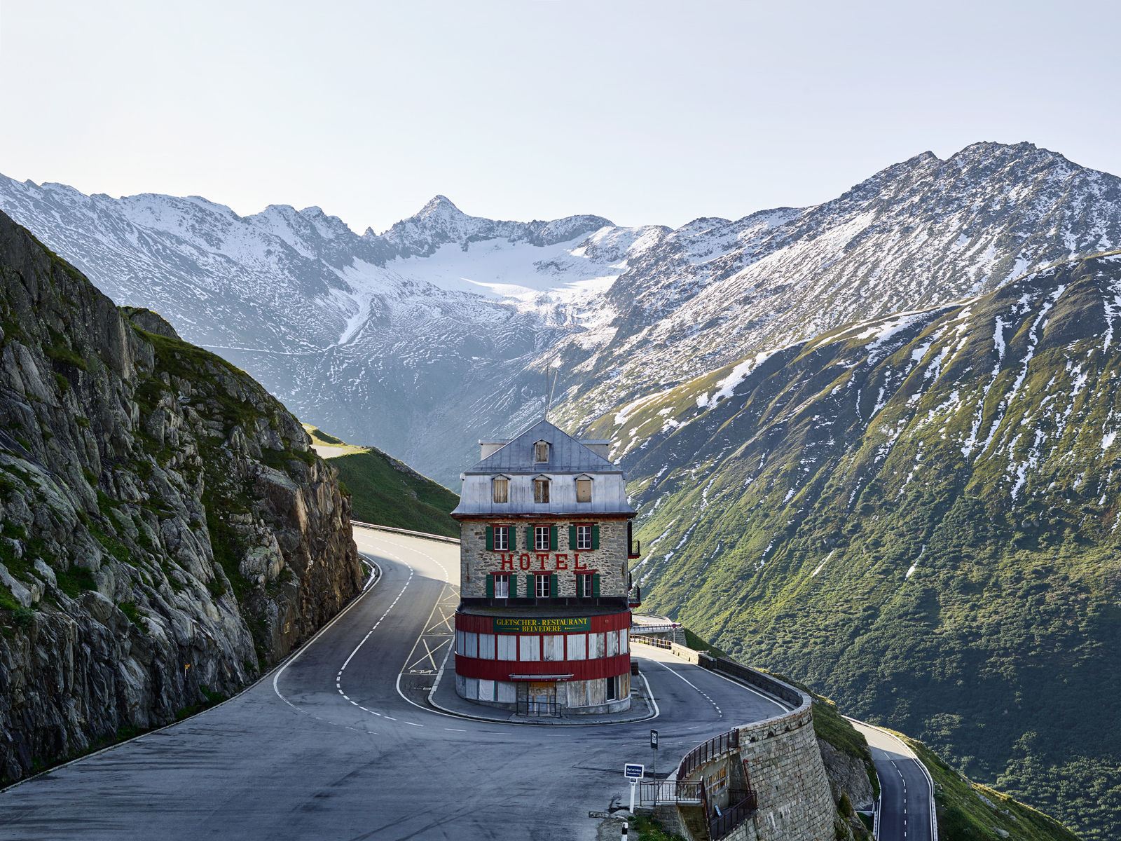Hotel Belevdere, Furka Pass, Switzerland. Swiss Alps, hairpin, cycling, landscape photography